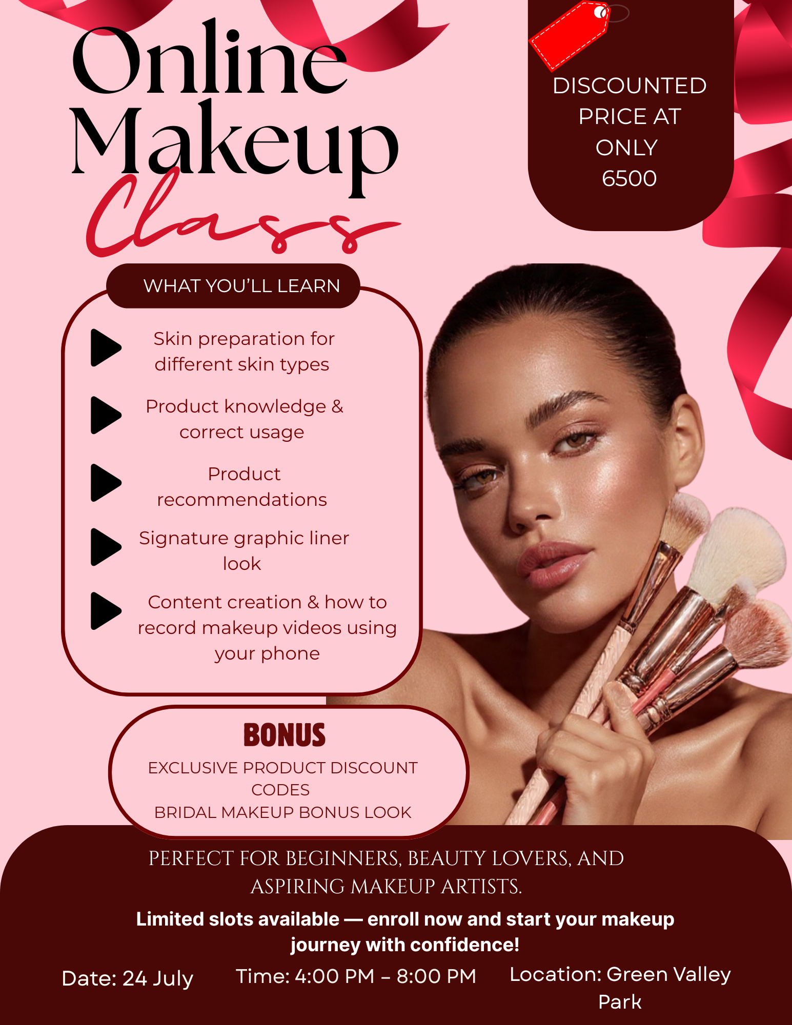 Minimalist neutral Makeup Flyer Template featuring a booking rate card for MUAs, bridal artists, and beauty salons.