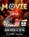 Vintage cinematic Movie Flyer Template featuring ticket and popcorn graphics for outdoor cinema events and backyard movie nights.