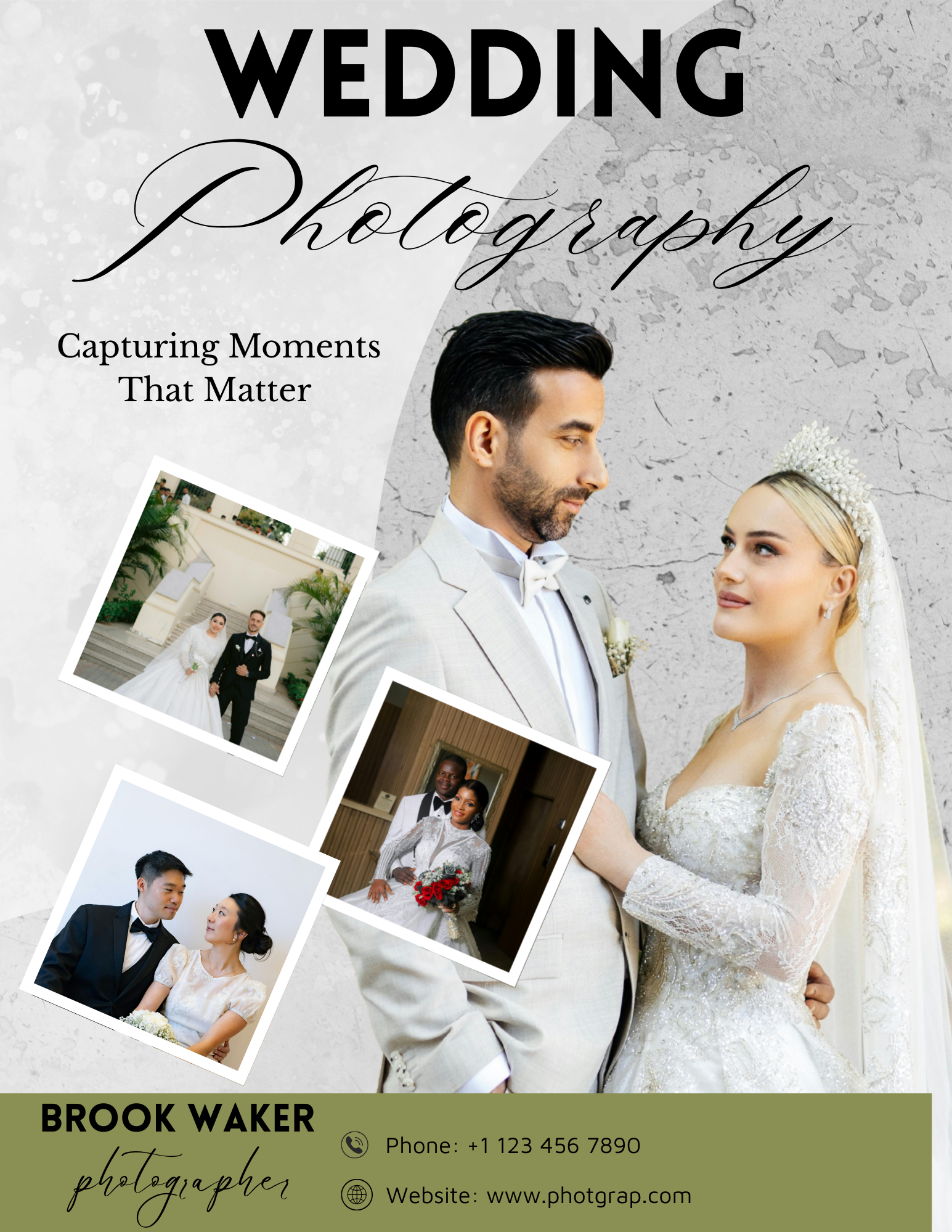Minimalist wedding Photography Flyer Template featuring a portfolio layout and rate card for wedding photographers and mini sessions.