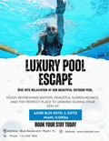 Bright blue tropical Pool Flyer Template featuring water splash graphics for summer party invitations and community pool events.