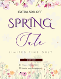 Pastel floral Spring Sale Flyer Template featuring product placeholders and discount codes for retail boutiques and seasonal promotions.