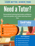 Colorful Tutoring Flyer Template featuring subject lists and hourly rates for private teachers and test prep centers.