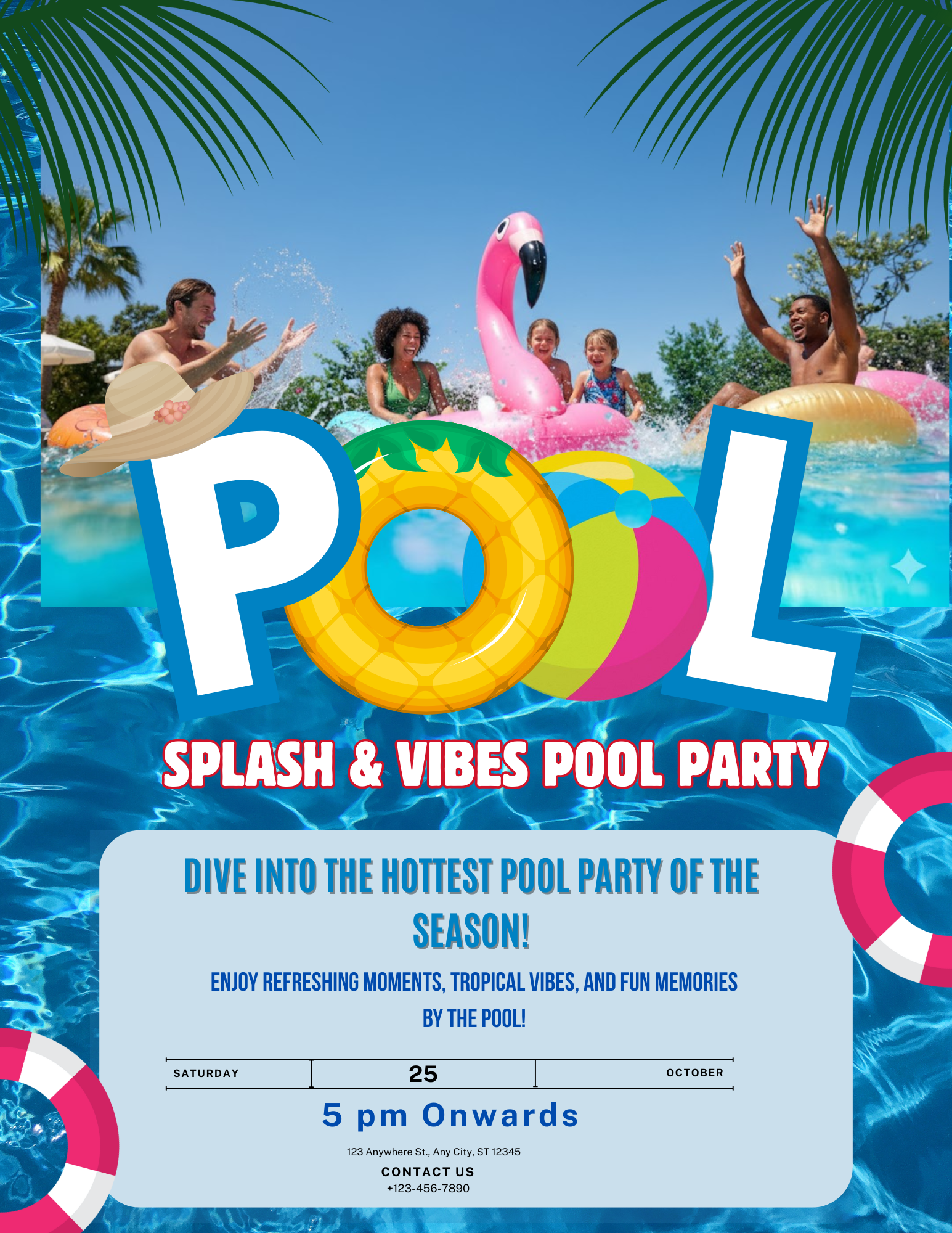 Professional day party flyer template for Canva featuring an editable summer brunch poster and outdoor event marketing design for 8.5x11 prints.