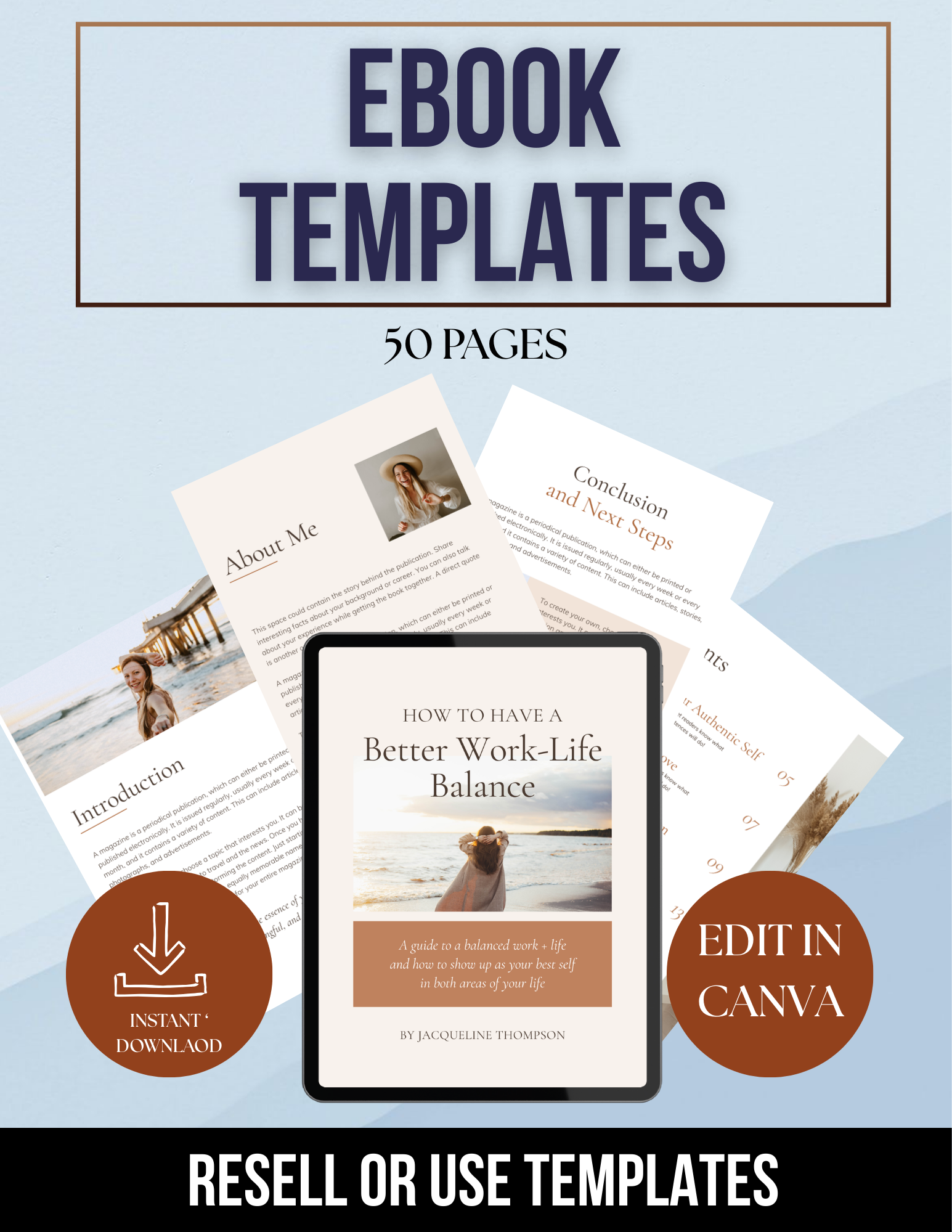 Professional ebook flyer template for Canva featuring an editable book launch poster and digital product lead magnet design for 8.5x11 prints.