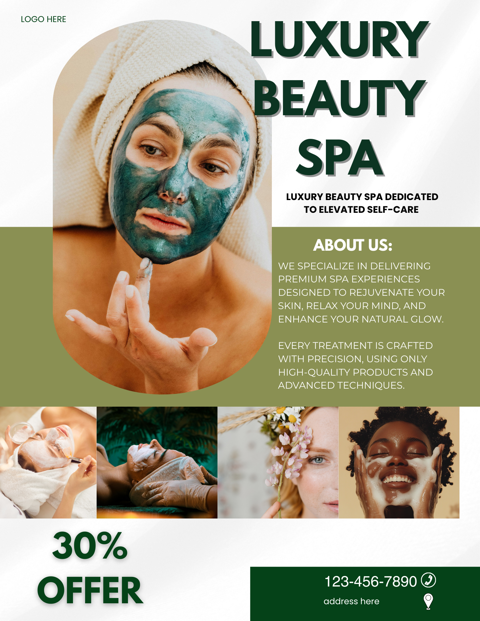 Professional facial flyer template for Canva featuring an editable skincare service menu and esthetician price list for 8.5x11 prints.