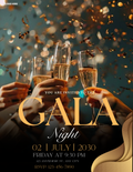 Professional gala flyer template for Canva featuring an editable charity ball poster and formal black-tie event invitation for 8.5x11 prints.