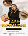 Professional lash flyer template for Canva featuring an editable eyelash extensions price list poster and lash tech service menu for 8.5x11 prints.