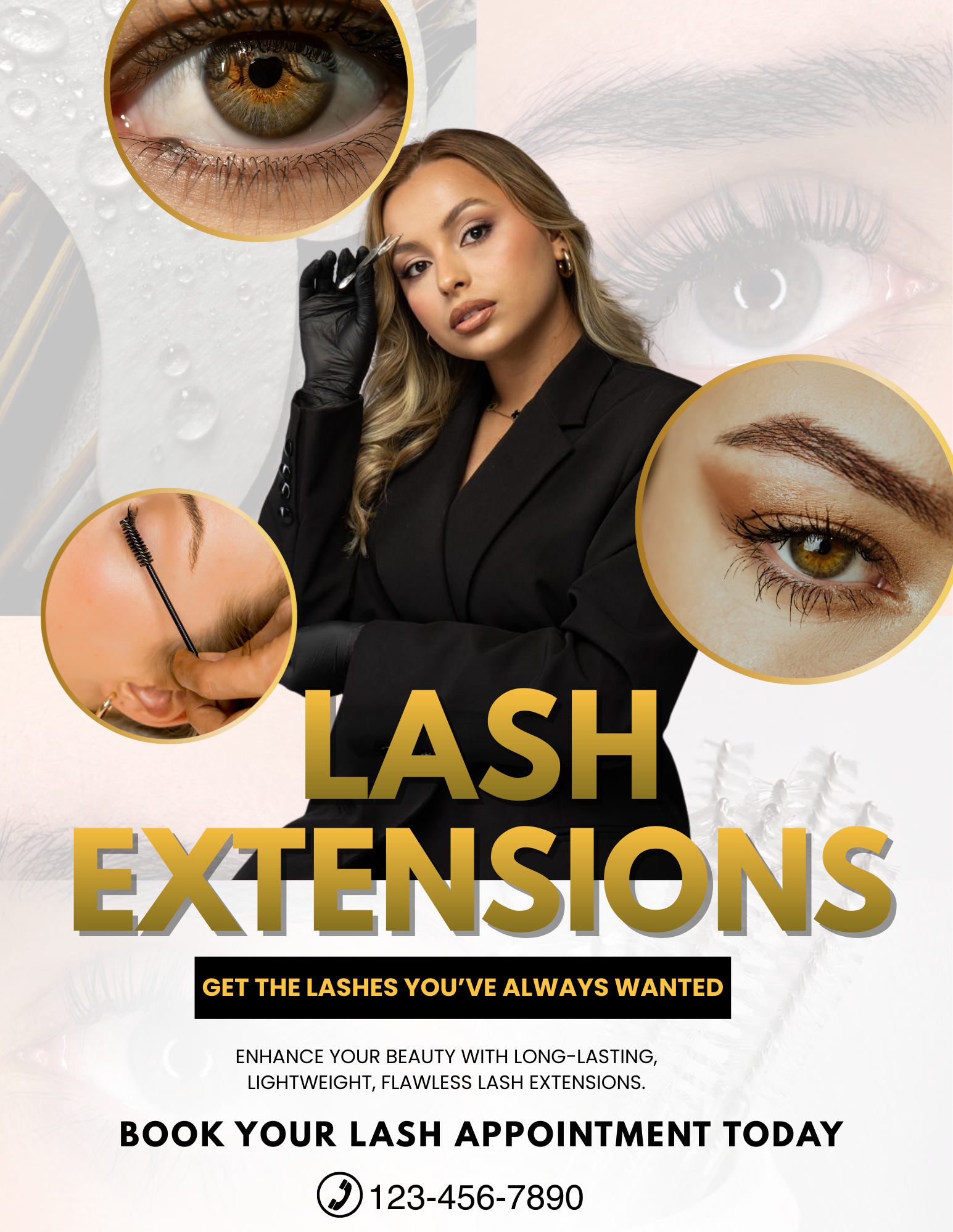 Professional lash flyer template for Canva featuring an editable eyelash extensions price list poster and lash tech service menu for 8.5x11 prints.