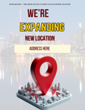 Professional relocation flyer template for Canva featuring an editable we're moving announcement and new business location poster for 8.5x11 prints.