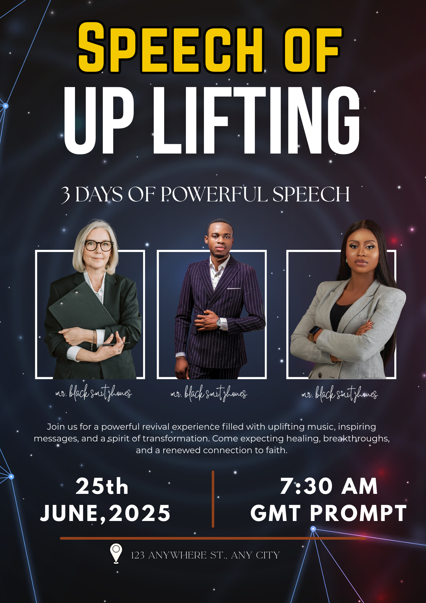 Professional revival flyer template for Canva featuring an editable church event poster and spiritual awakening gospel meeting design for 8.5x11 prints.