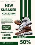 Professional sneaker flyer template for Canva featuring an editable streetwear event poster and sneaker cleaning service price list for 8.5x11 prints.