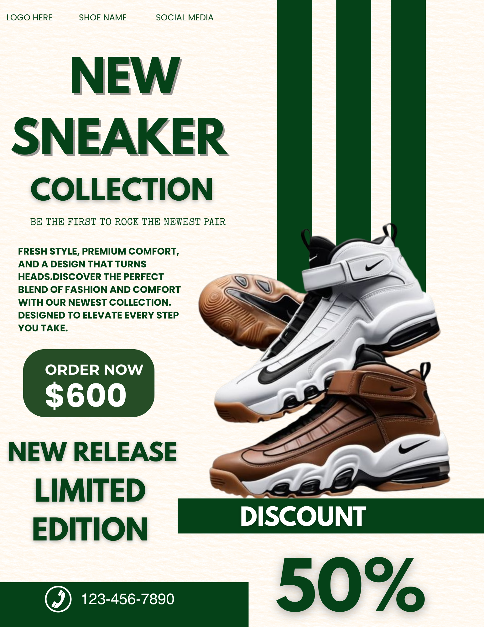 Professional sneaker flyer template for Canva featuring an editable streetwear event poster and sneaker cleaning service price list for 8.5x11 prints.