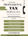 Professional tax flyer template for Canva featuring an editable tax preparation price list and income tax refund service poster for 8.5x11 prints.