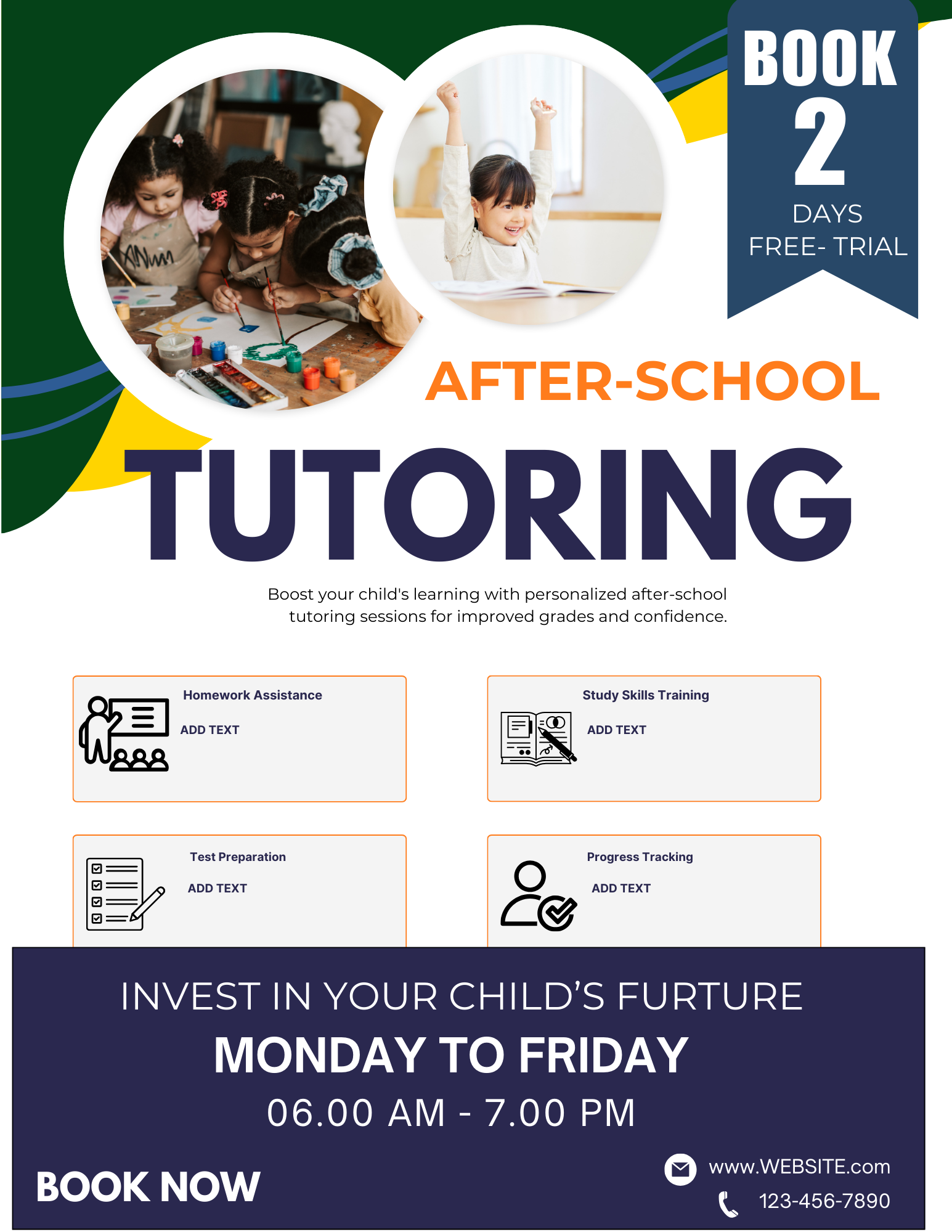 Professional tutor flyer template for Canva featuring an editable tutoring service poster and educational lesson price list for 8.5x11 prints.
