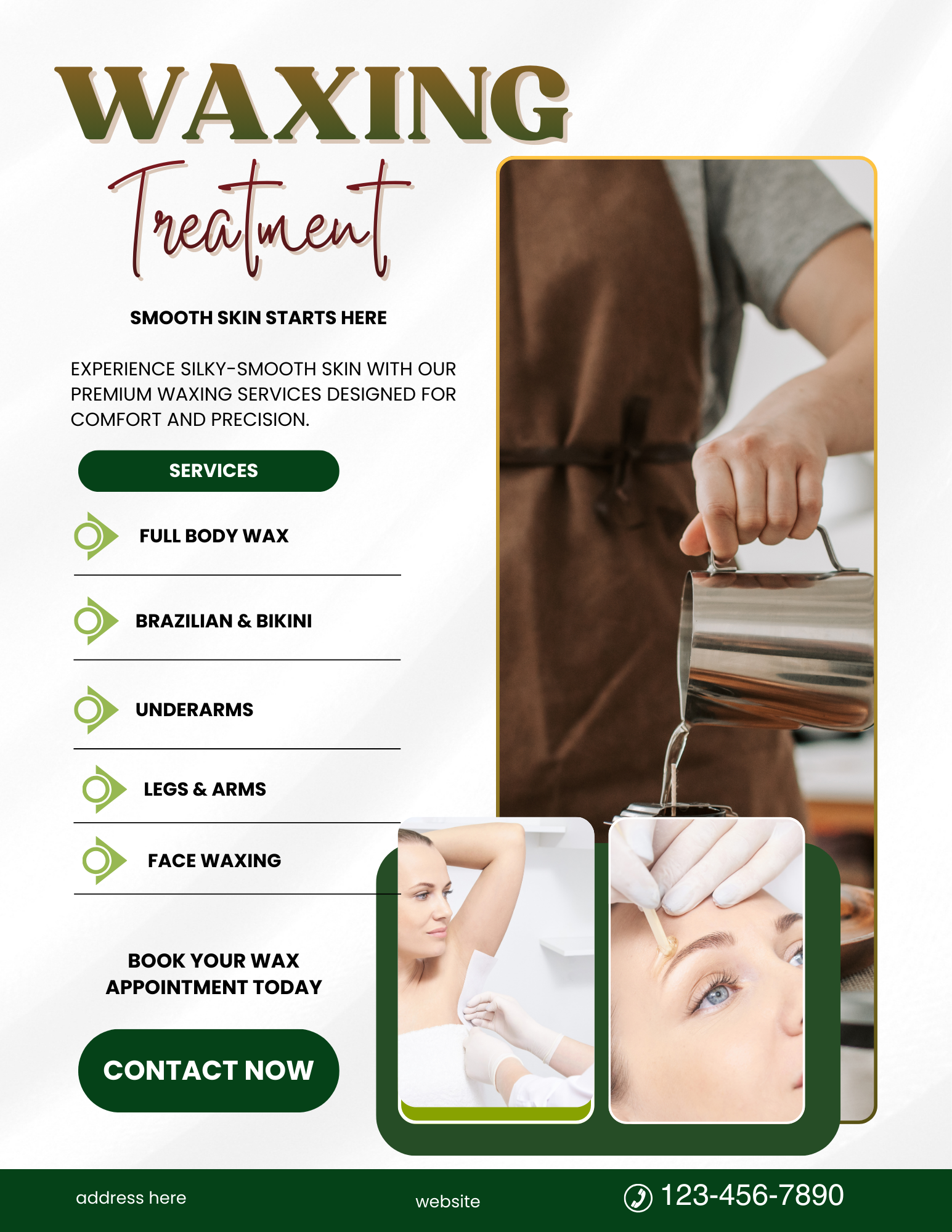 Professional waxing flyer template for Canva featuring an editable esthetician price list poster and body waxing service menu for 8.5x11 prints.